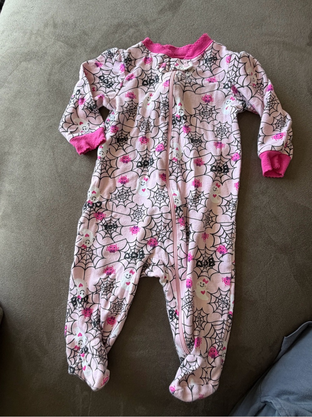 Pink Spiderweb & Ghost Print Kids One-Piece Pajamas Halloween